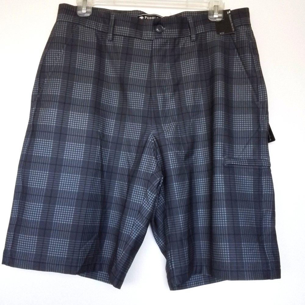 Pebble Beach Performance Black-Gray Plaid Shorts Size 32 Casual Golf NWT